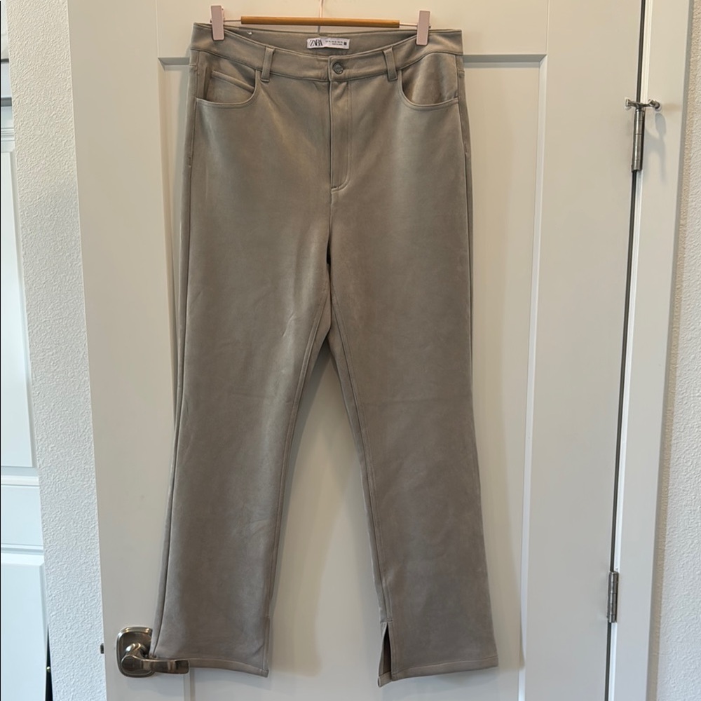 Zara grey suede pants high rise straight slight flare